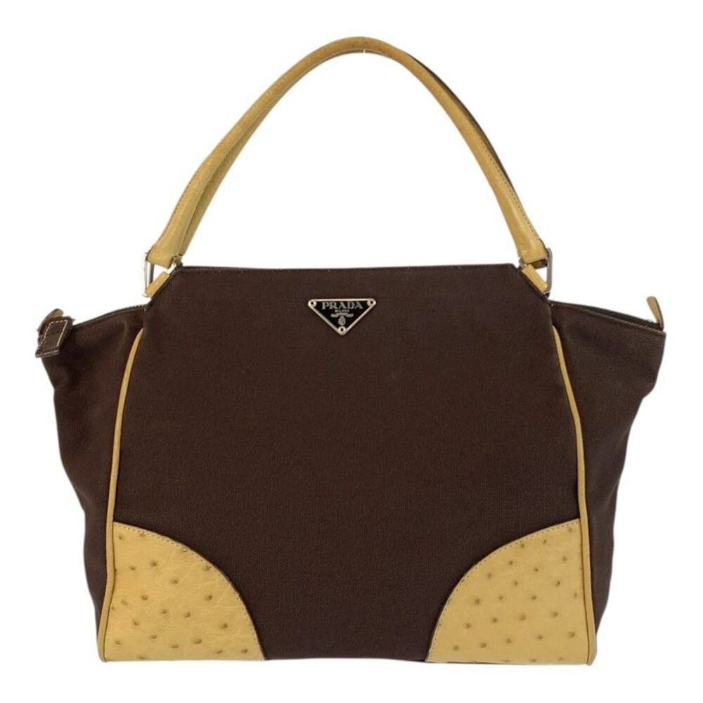 PRADA Canvas Ostrich Tote Bag